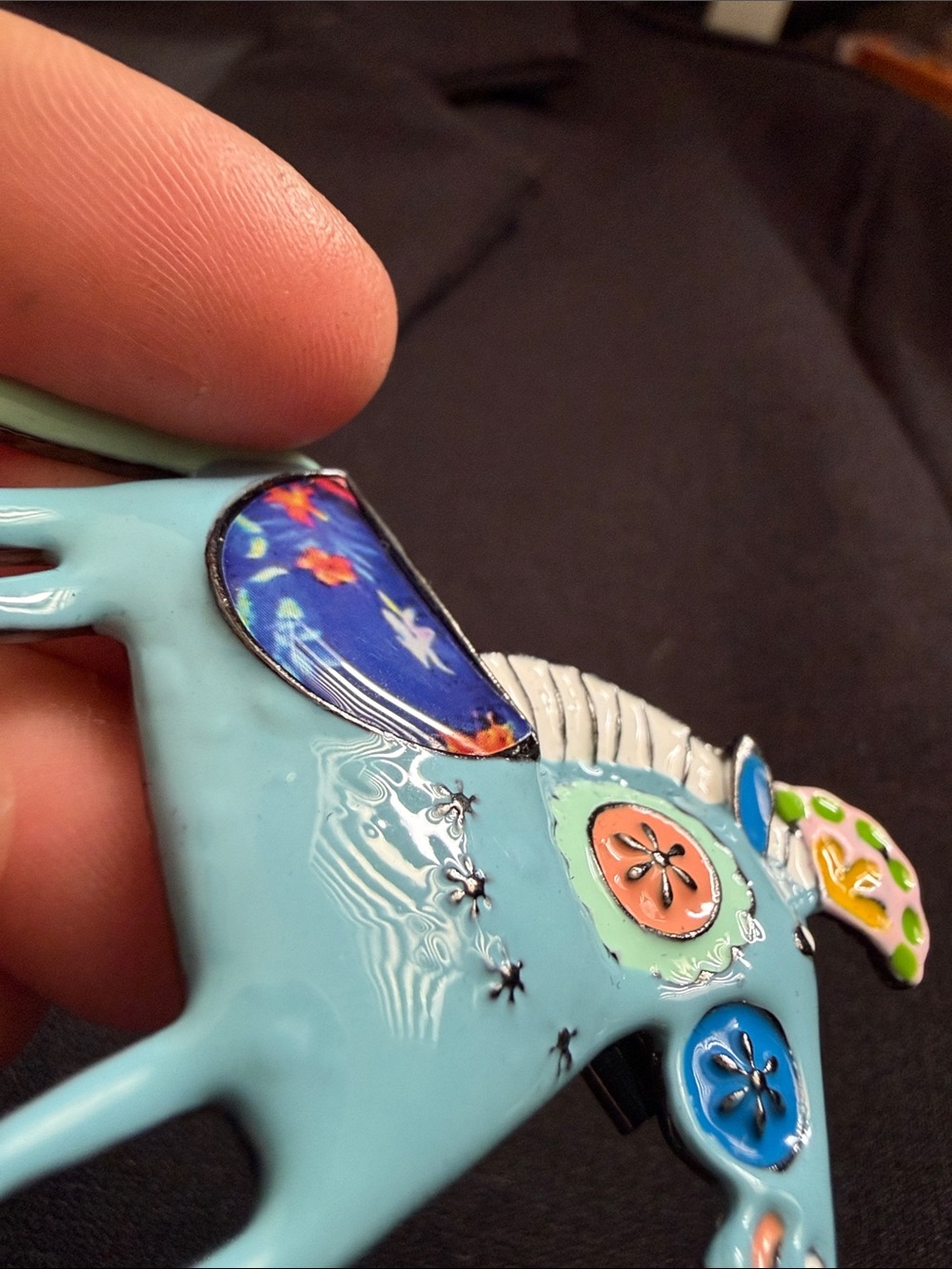 Blue Folk Art Horse Enamel Pin - Picture 4 of 6
